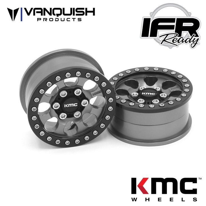 Vanquish Products 1.9" Aluminum KMC KM237 Riot Beadlock Wheels Grey Anodized (2)