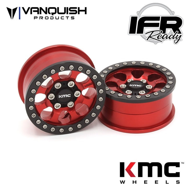 Vanquish Products 1.9" Aluminum KMC KM237 Riot Beadlock Wheels Red Anodized (2)