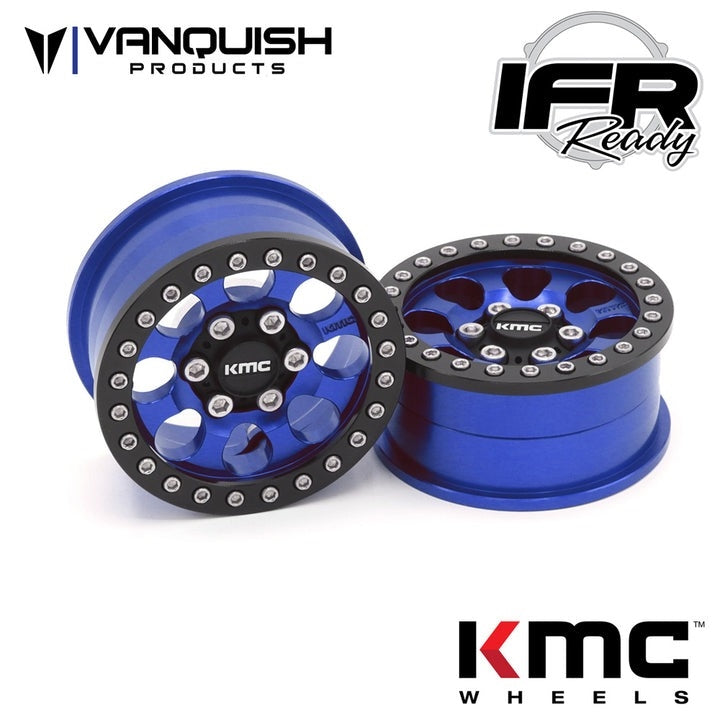 Vanquish Products 1.9" Aluminum KMC KM237 Riot Beadlock Wheels Blue Anodized (2)