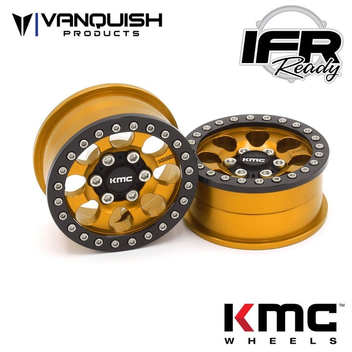 Vanquish Products 1.9" Aluminum KMC KM237 Riot Beadlock Wheels Gold Anodized (2)