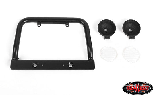 RC4WD Steel Push Bar Front Bumper with Flood Lights for RC4WD Gelande II 2015 Land Rover Defender D90 (Clear)