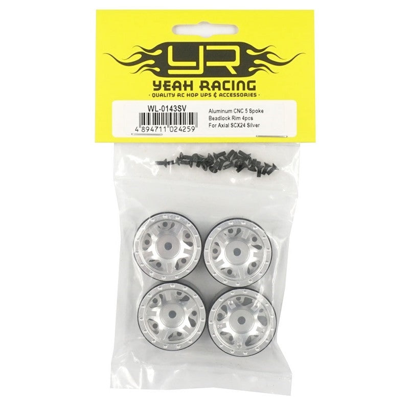 Yeah Racing Aluminum CNC 5 Spoke Beadlock Wheels for Axial SCX24 (4) - Silver