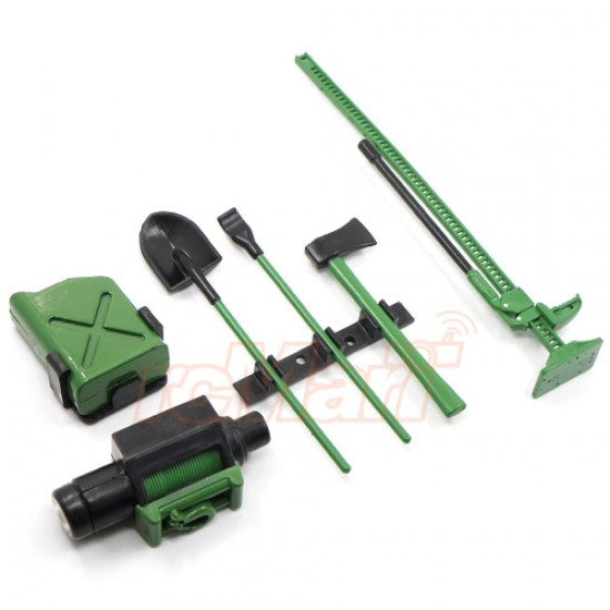 Yeah Racing 1/10 RC Rock Crawler Accessories - Fuel Can and Tool Set - Green