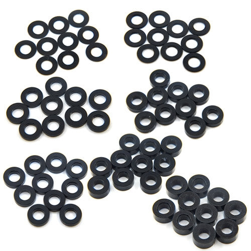 Yeah Racing Aluminum M3 Flat Washer 0.25 / 0.5 / 1 / 1.5 / 2 / 2.5 / 3mm (10pcs each) Set Black