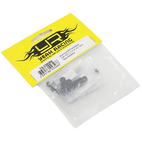 Yeah Racing Aluminum M3 Flat Washer 0.25 / 0.5 / 1 / 1.5 / 2 / 2.5 / 3mm (10pcs each) Set Black