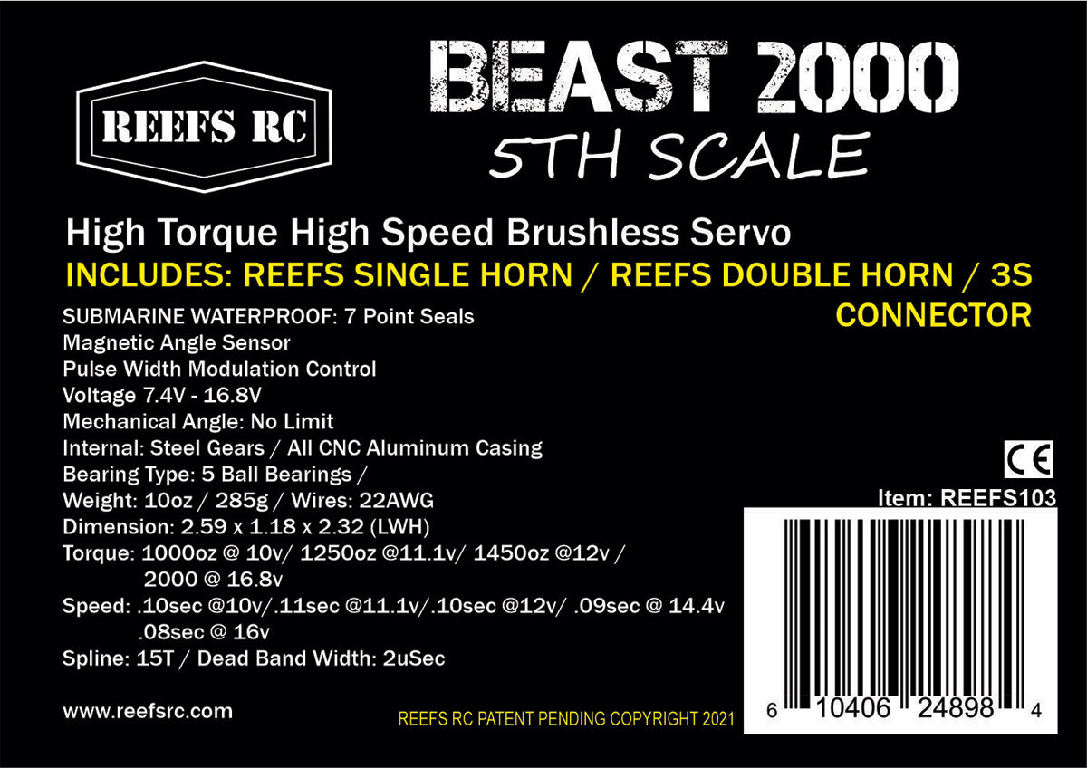 Reef's RC Beast 2000 1/5 Scale Servo with Aluminum Horns & LiPo