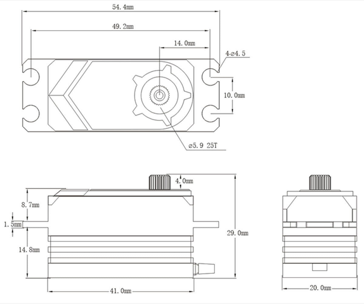 SRT BHX2S Low Profile HV Brushless Servo, 180mm Lead (.065s / 23kg @ 8.4V)