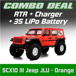 Axial SCX10 III RTR with Jeep JLU Wrangler Body - Orange Combo with Charger  and 3S LiPo Battery